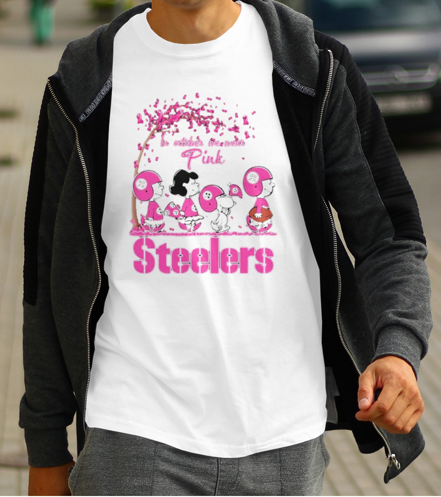 In October We Wear Pink Snoopy Steelers Breast Cancer Awareness T-Shirt