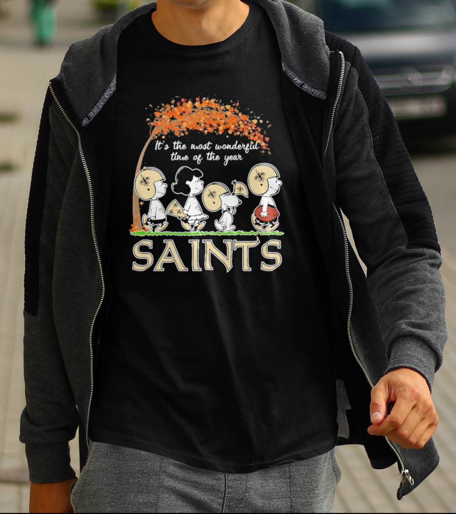 It’s The Most Wonderful Time Of The Year Peanuts Characters New Orleans Saints Football Autumn Leaves T-Shirt