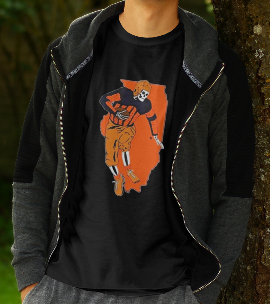 IL Illinois Fighting Illini Football Skeleton Player On Orange State Background T-Shirt