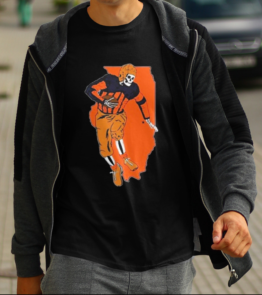 IL Illinois Fighting Illini Football Skeleton Player On Orange State Background T-Shirt