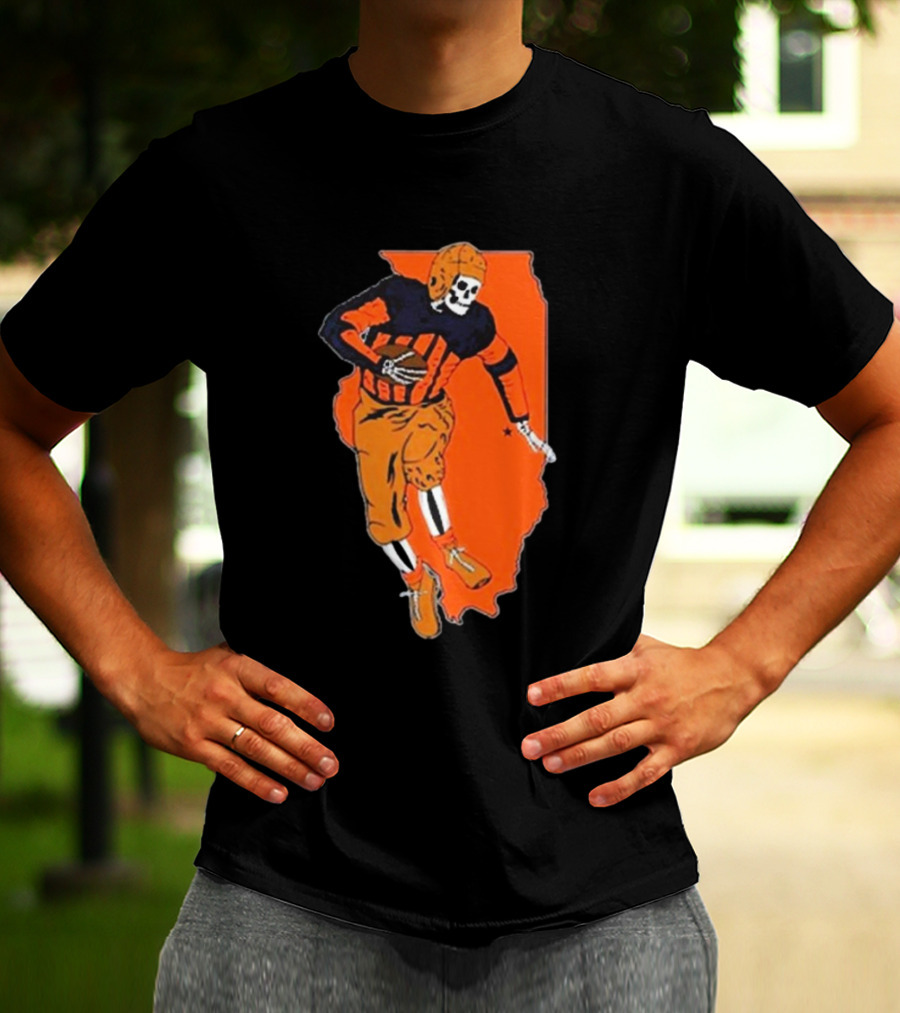 IL Illinois Fighting Illini Football Skeleton Player On Orange State Background T-Shirt
