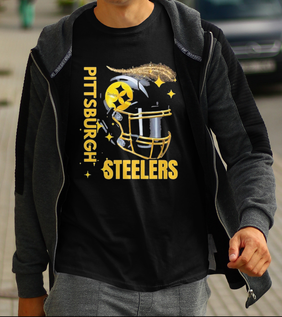 Pittsburgh Steelers Glitter Helmet Football Team T-Shirt