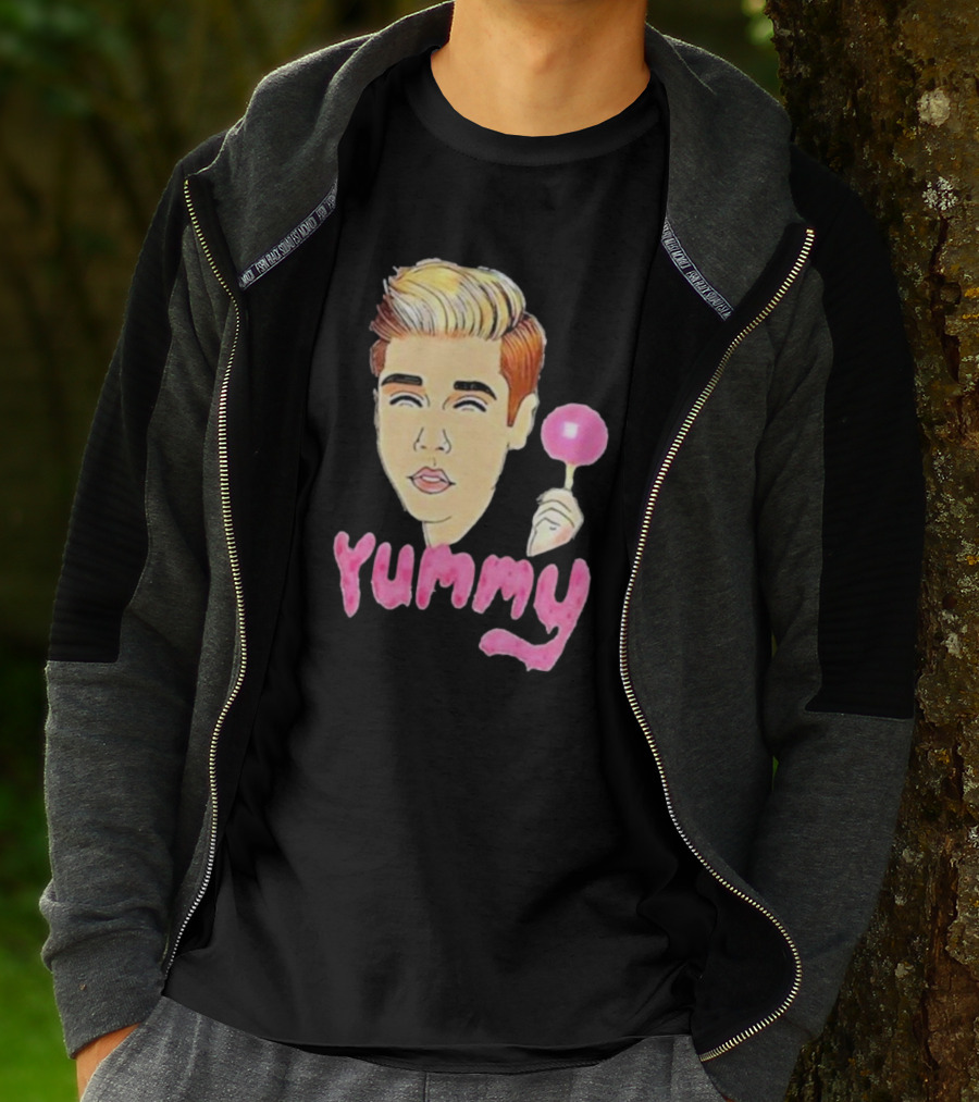 Yummy Justin Bieber Cartoon Face Lollipop T-Shirt