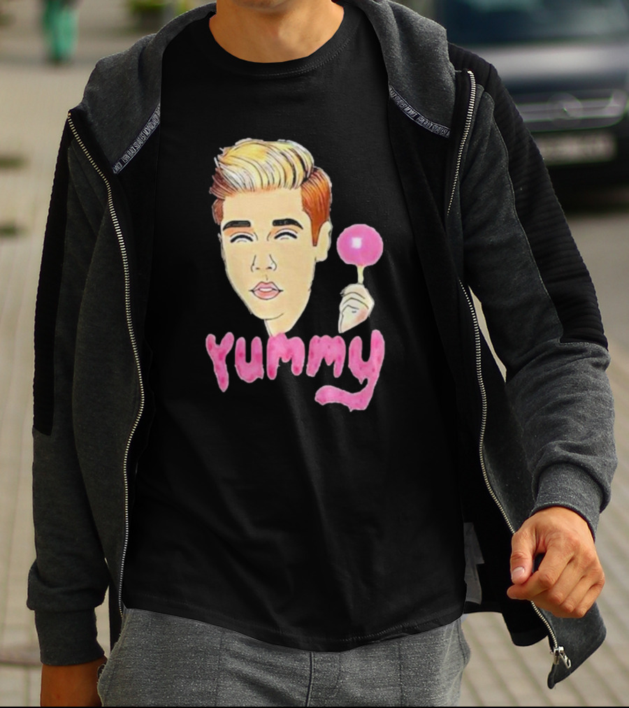 Yummy Justin Bieber Cartoon Face Lollipop T-Shirt