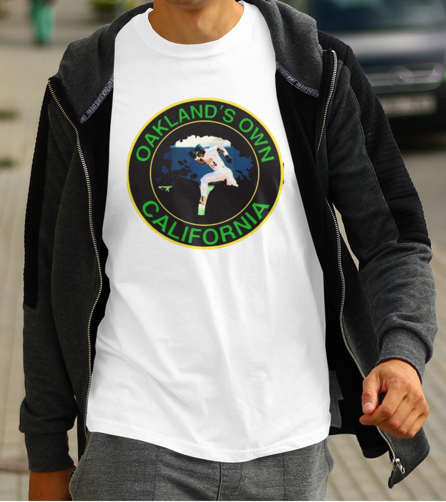 Oakland’s Own California Baseball Player Icon In Green And Yellow Circle T-Shirt