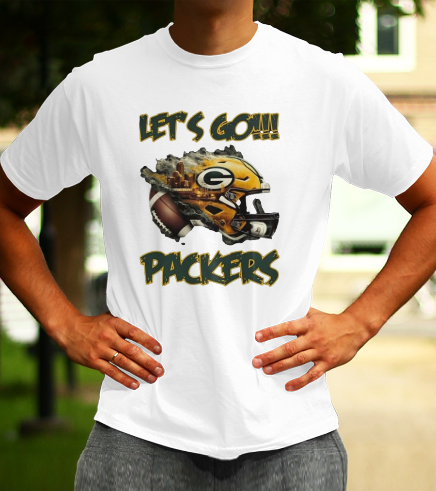 Let’s Go Packers Helmet Green Bay Football Match T-Shirt