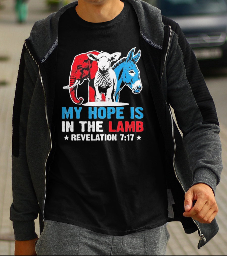 My Hope Is In The Lamb Revelation 7:17 Christian Humor Elephant Donkey T-Shirt