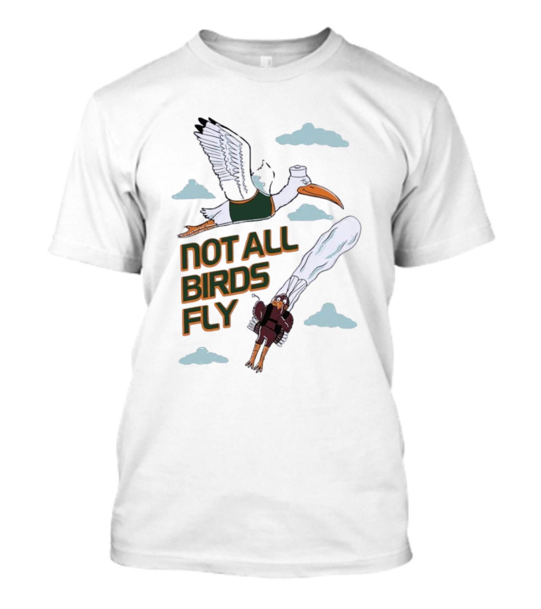 Miami Hurricanes Not All Birds Fly Ibis And Jetpack Seagull Clouds T-Shirt