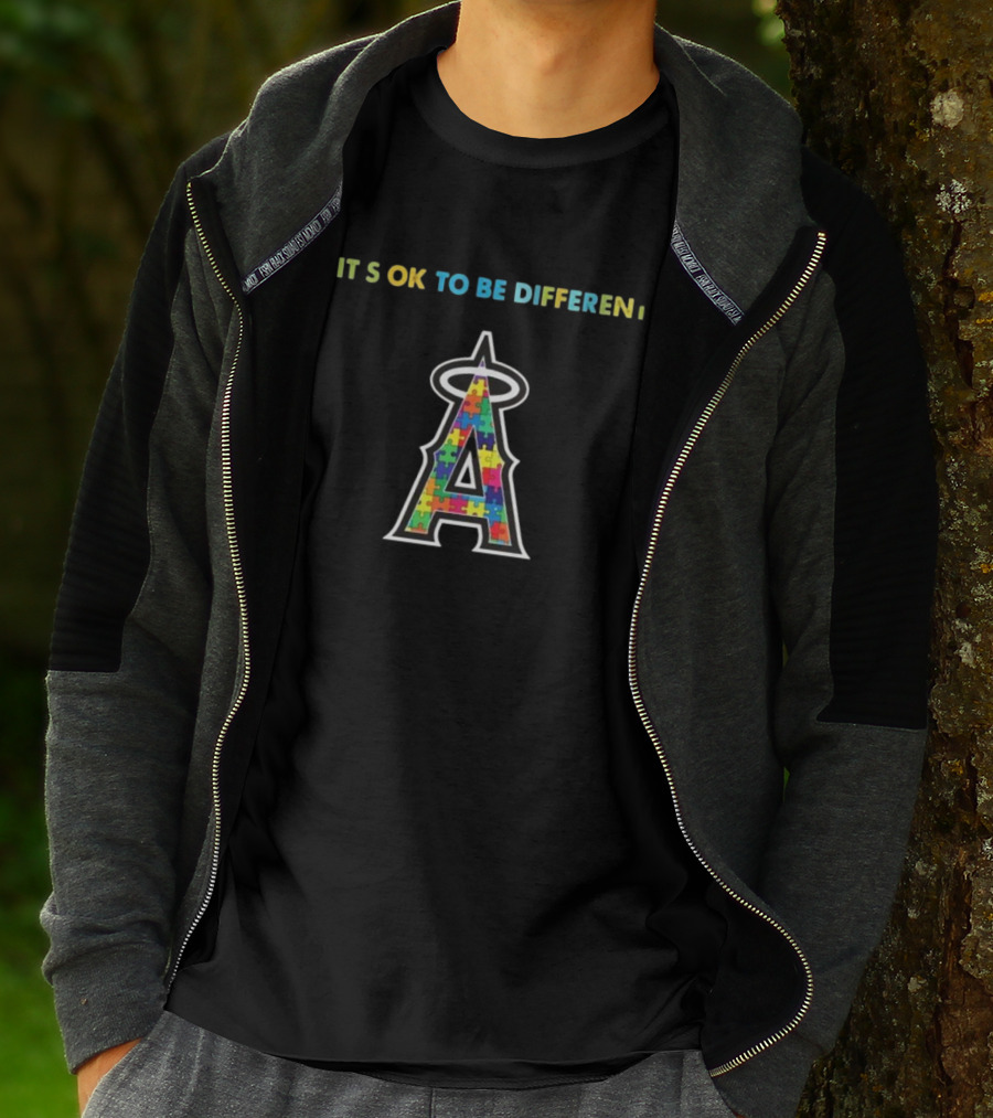 Los Angeles Angels Logo Puzzle Autism Awareness It’s Ok To Be Different T-Shirt