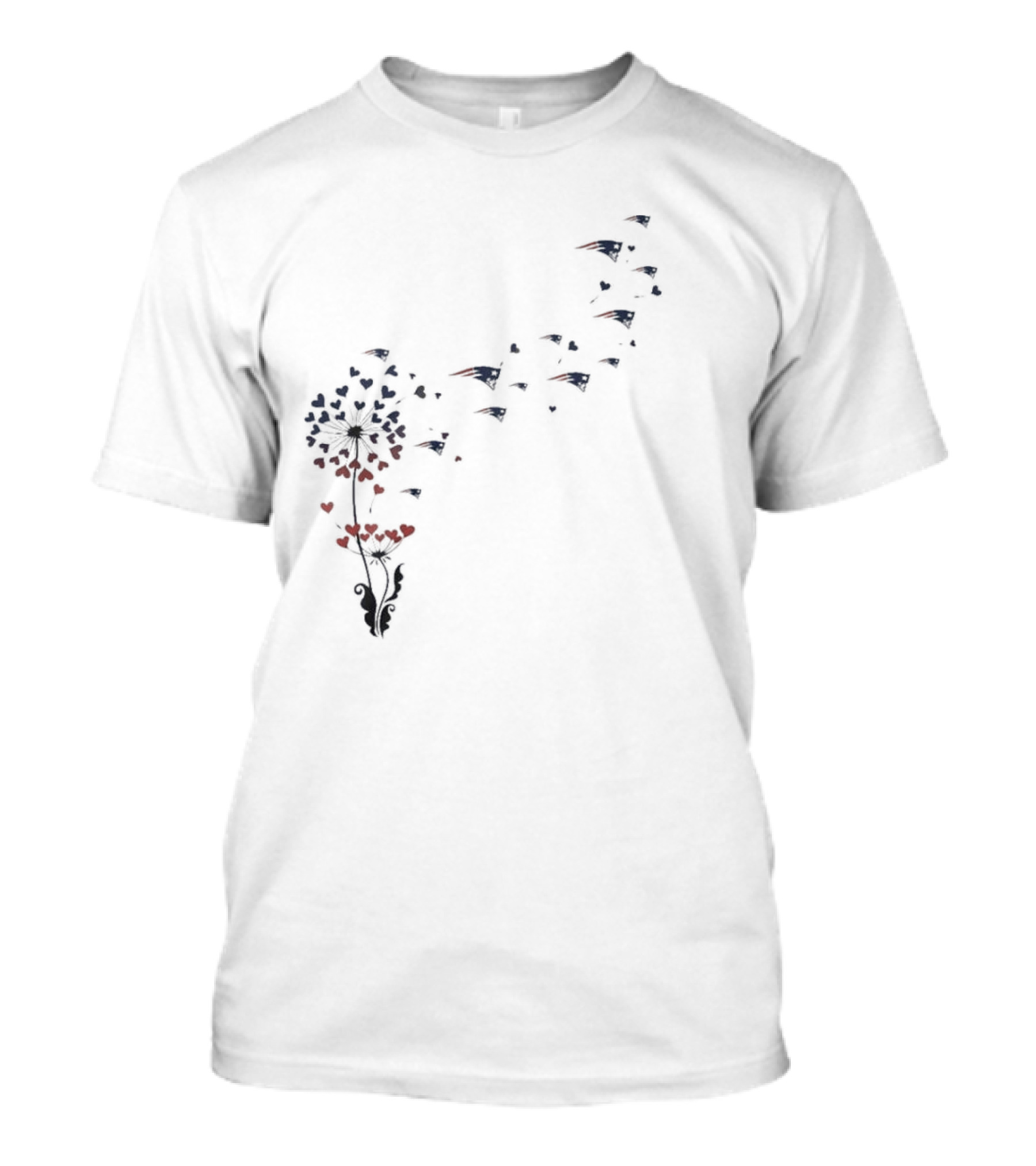 New England Patriots Floral Dandelion Hearts Blossoming Football Fan T-Shirt