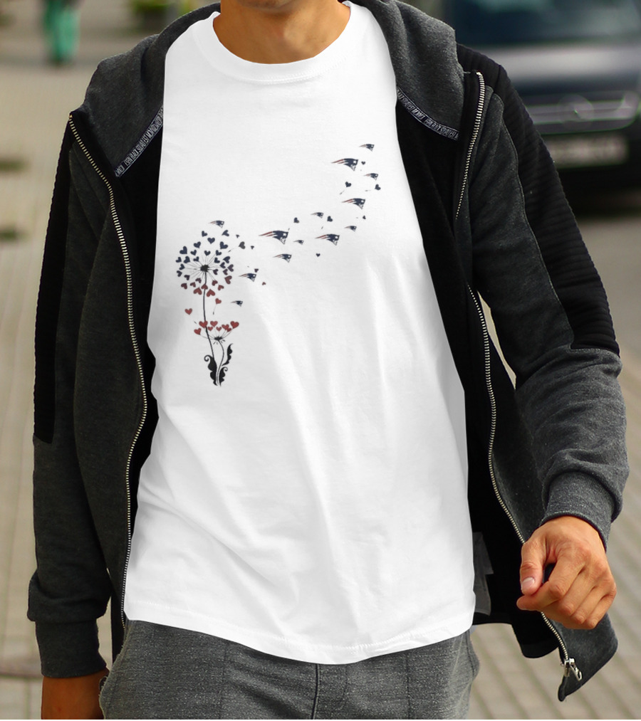 New England Patriots Floral Dandelion Hearts Blossoming Football Fan T-Shirt