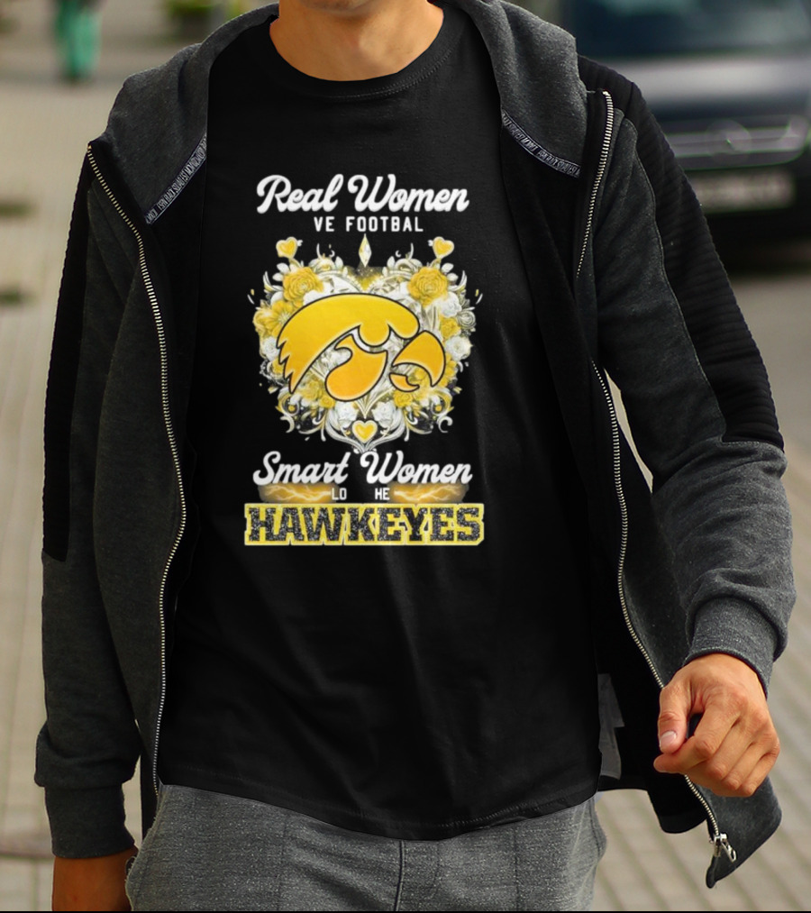 Real Women Love Football Smart Women Love The Hawkeyes Yellow Rose Heart T-Shirt
