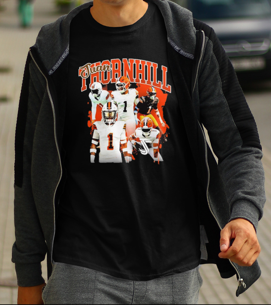 Juan Thornhill Football Player Orange And Black Action Collage T-Shirt