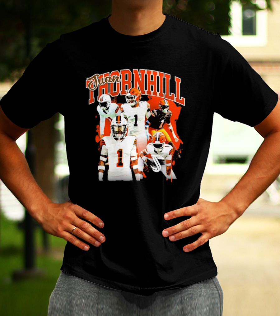 Juan Thornhill Football Player Orange And Black Action Collage T-Shirt