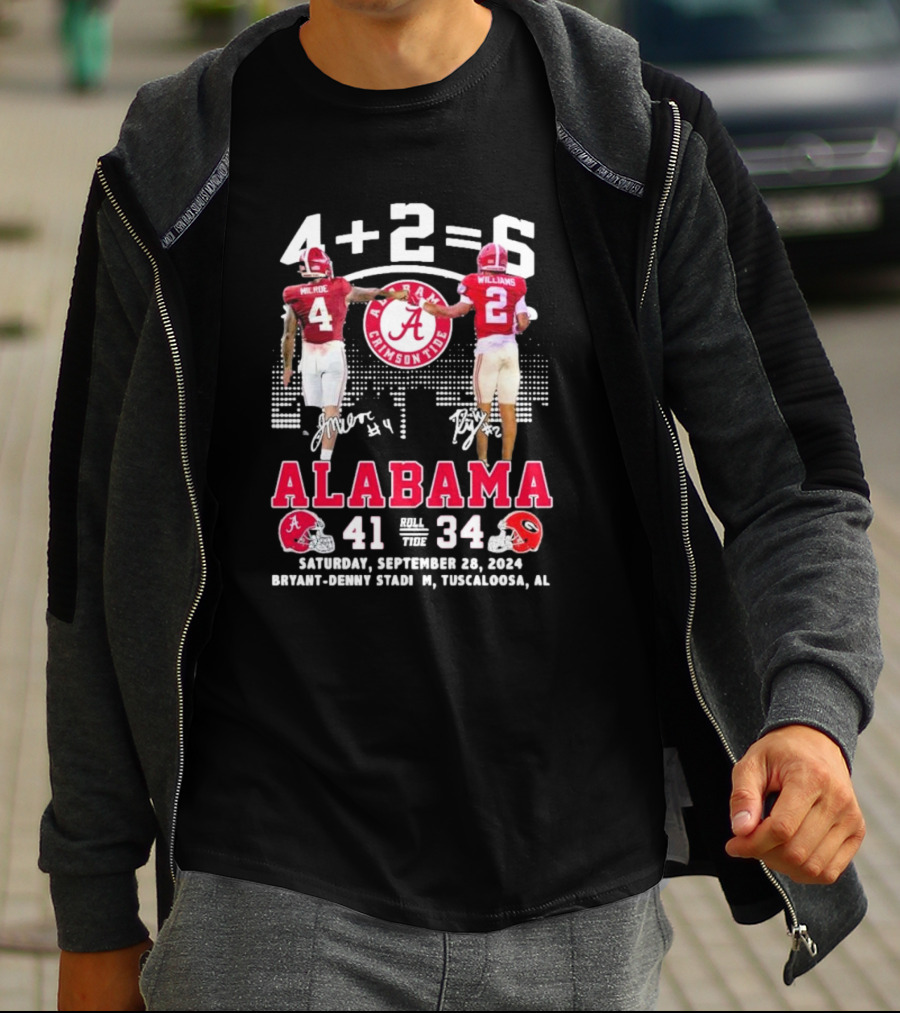 Jalen Milroe Ryan Williams 4+2=6 Alabama Crimson Tide Defeat Georgia Bulldogs 41-34 September 28 T-Shirt