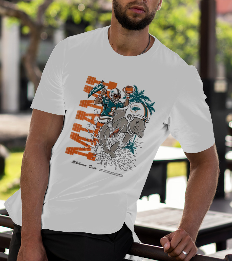 Duvin X Miami Dolphins Miami Flippin' Time With Dolphins Football And Palm Trees T-Shirt