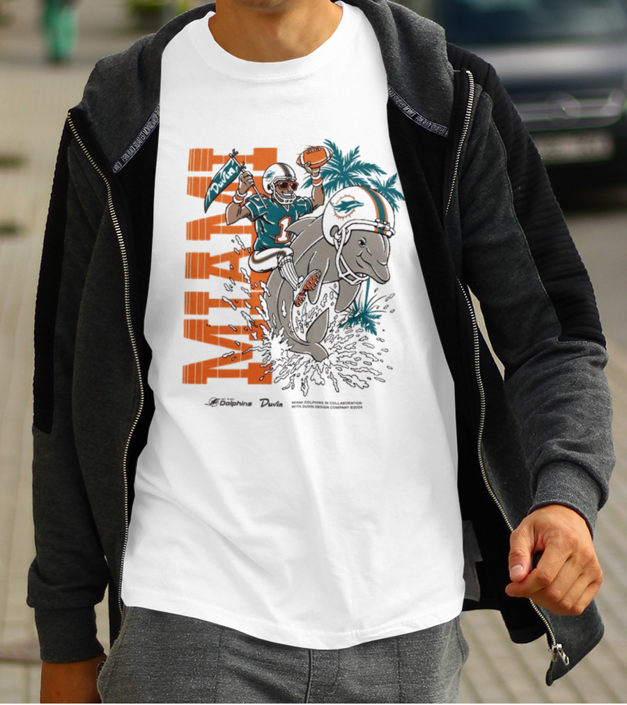 Duvin X Miami Dolphins Miami Flippin' Time With Dolphins Football And Palm Trees T-Shirt