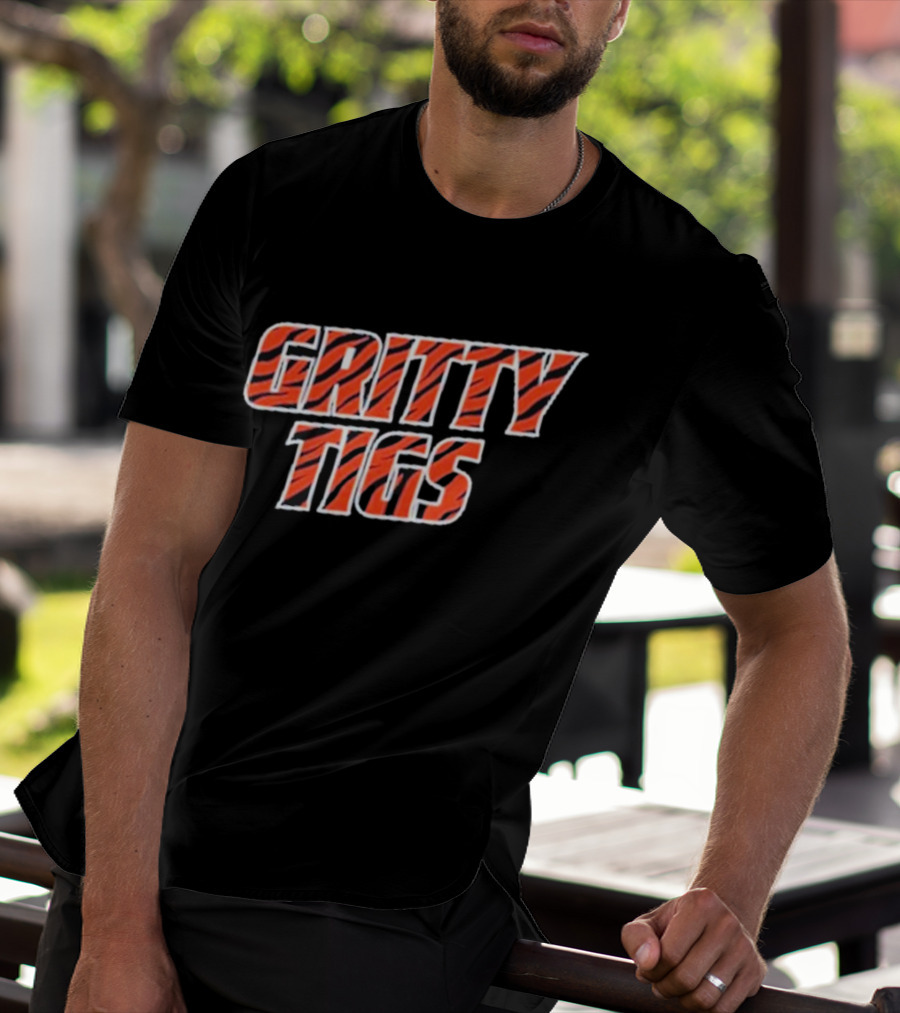 Gritty Tigs Detroit Tigers Baseball Tiger Stripe Text T-Shirt