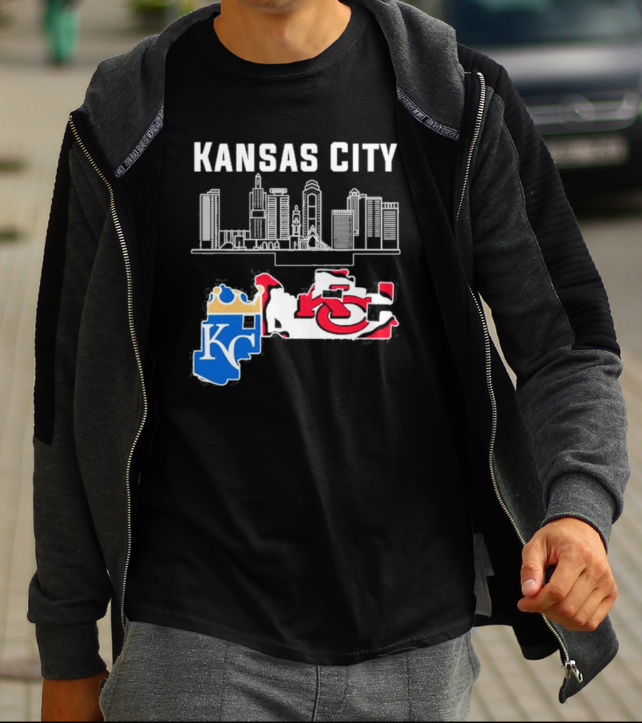 Kansas City Skyline KC Chiefs Royals Map T-Shirt