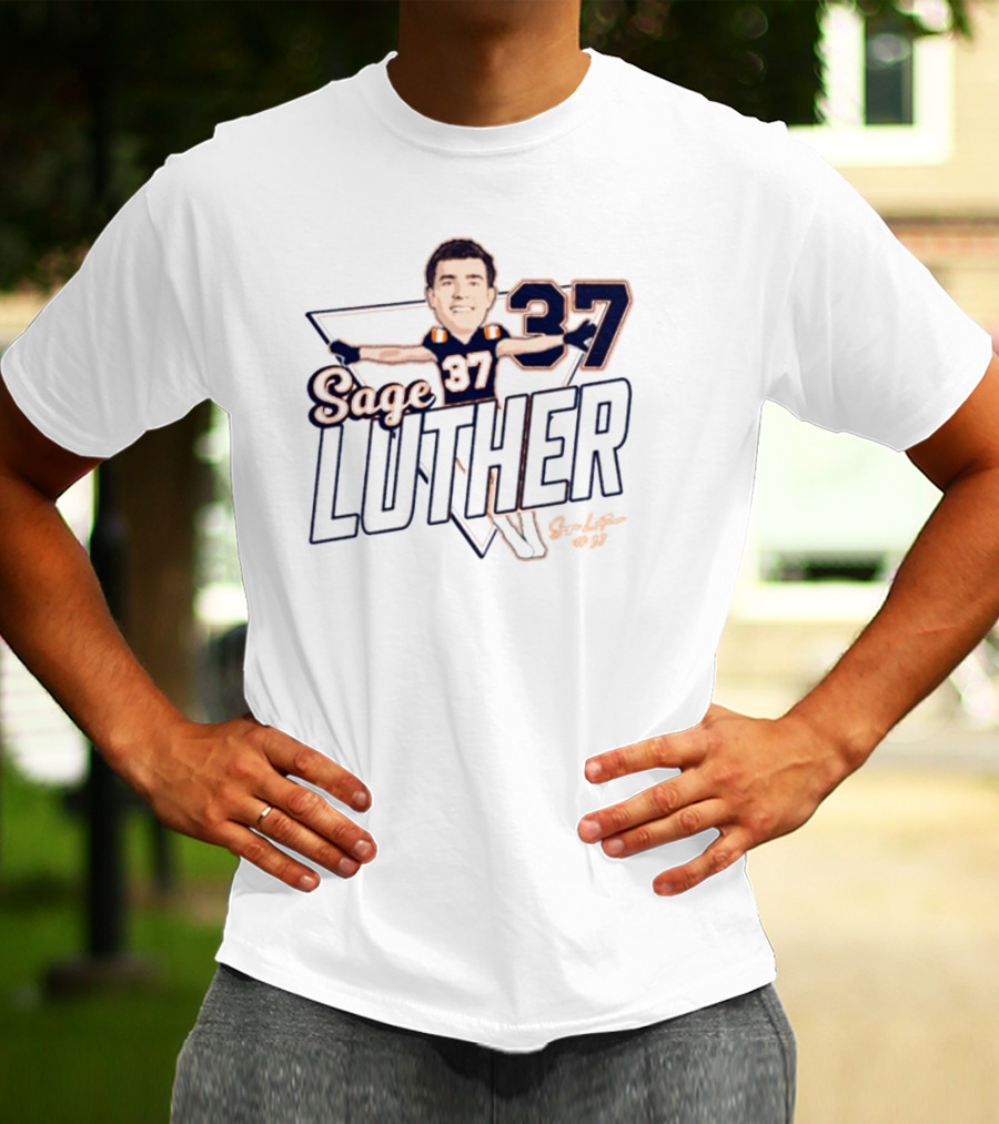 Sage Luther 37 NCAA Illinois Fighting Illini Football Caricature Signature T-Shirt