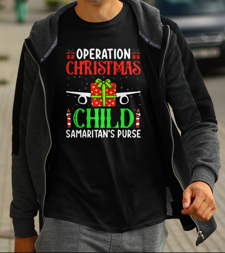 Operation Christmas Child Samaritan's Purse Airplane Gift Box Candles T-Shirt