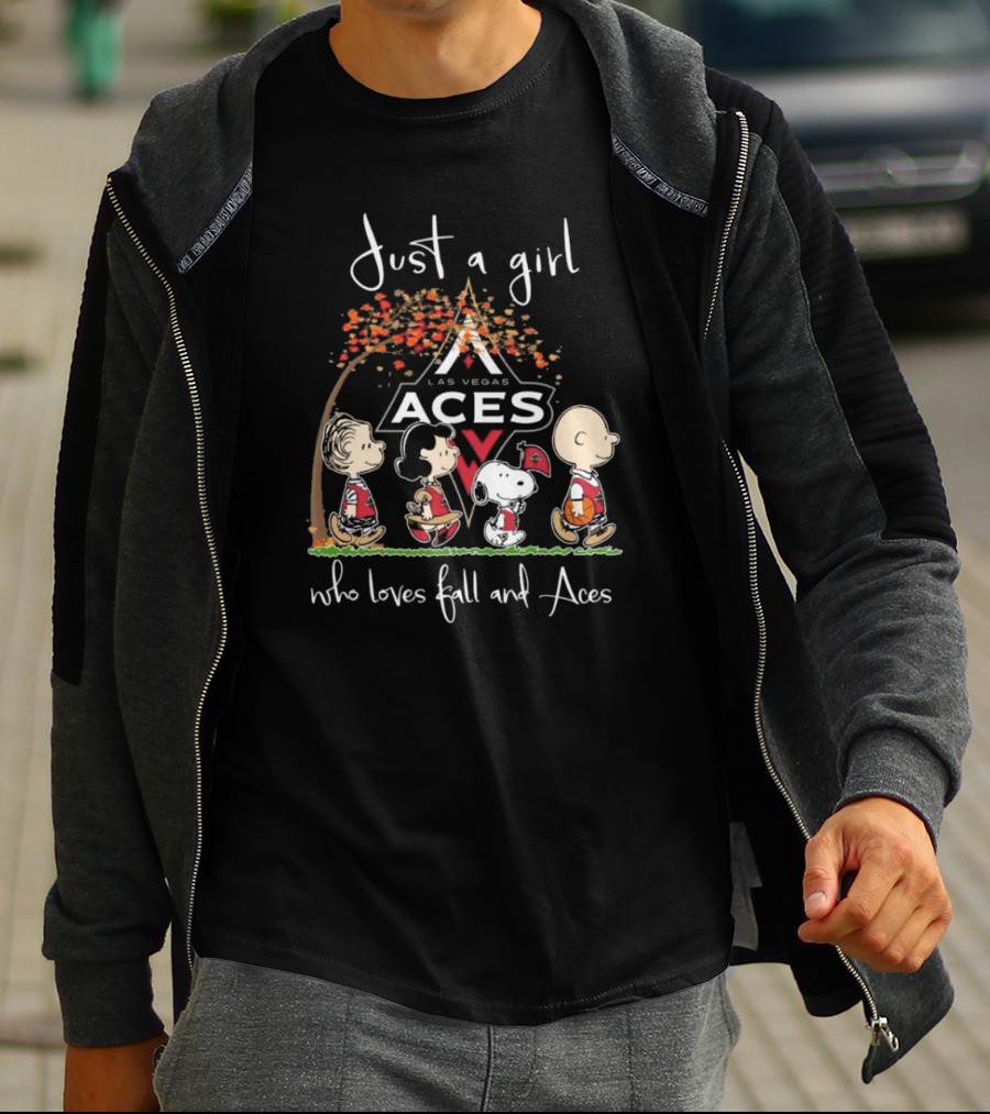 Just A Girl Who Loves Fall And Las Vegas Aces With Peanuts Characters T-Shirt