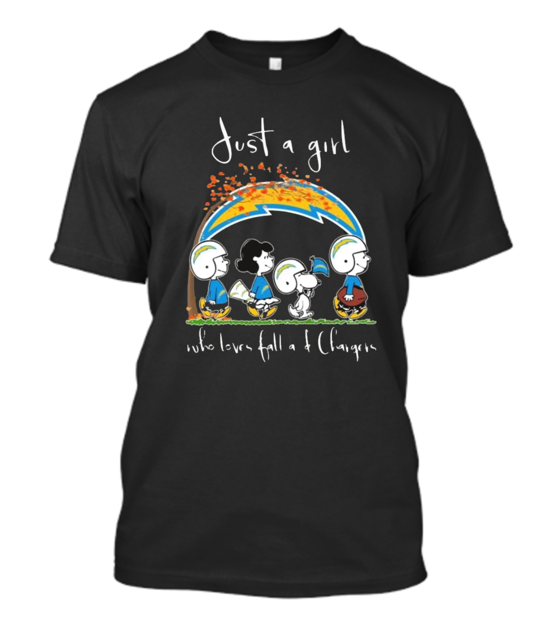 Just A Girl Who Loves Fall And Chargers Peanuts Characters T-Shirt