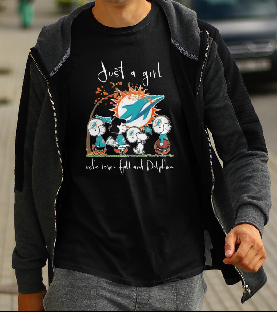 Just A Girl Who Loves Fall And Dolphins Peanuts Characters Miami T-Shirt