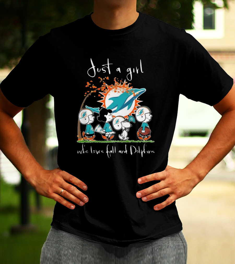 Just A Girl Who Loves Fall And Dolphins Peanuts Characters Miami T-Shirt