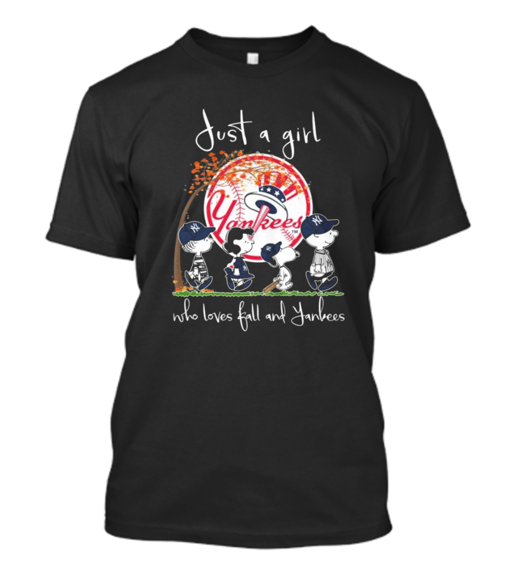 Just A Girl Who Loves Fall And Yankees Peanuts Characters T-Shirt
