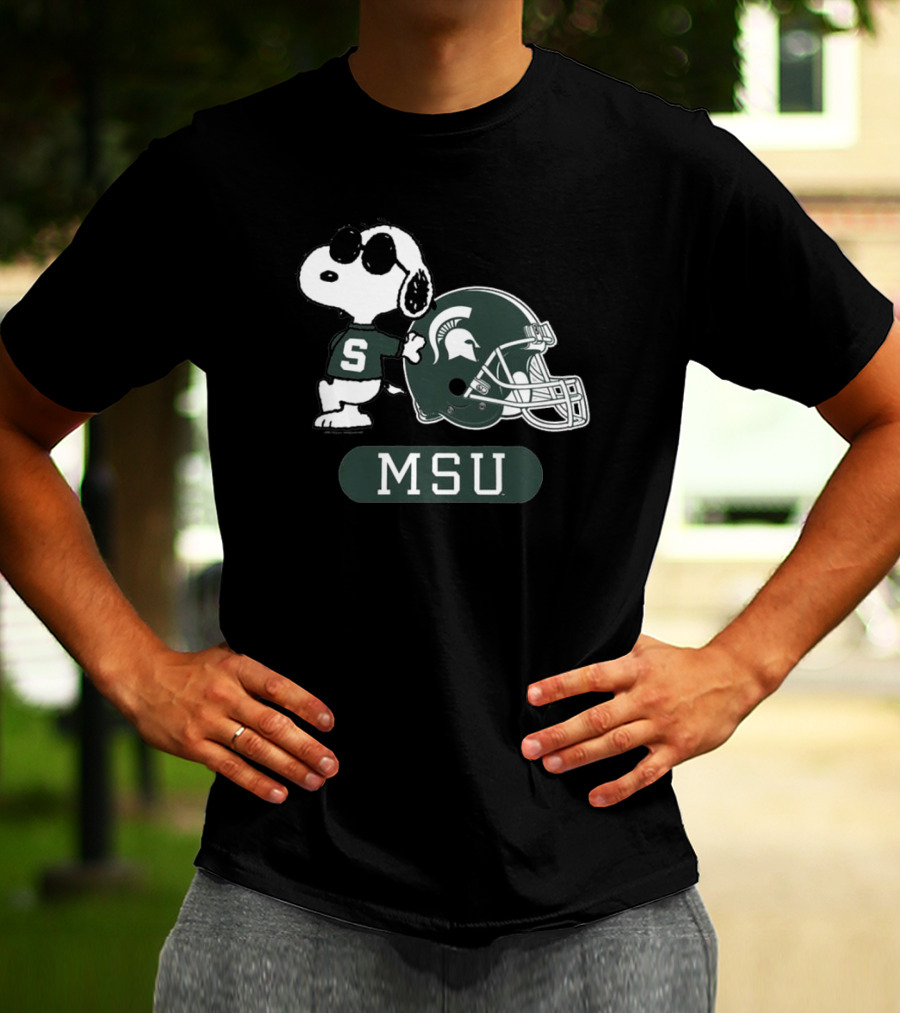 Peanuts Snoopy Joe Cool MSU Michigan State Spartans Football T-Shirt