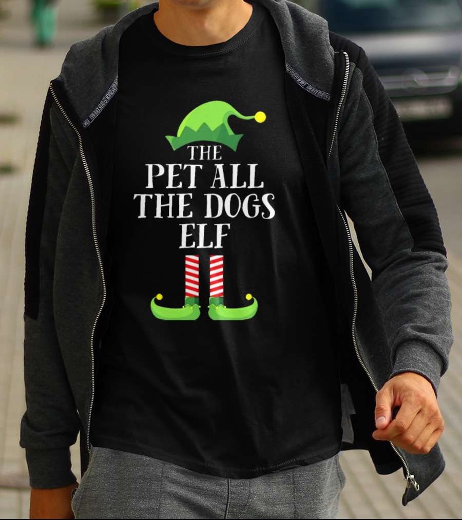 The Pet All The Dogs Elf Matching Family Group Christmas Pajama T-Shirt