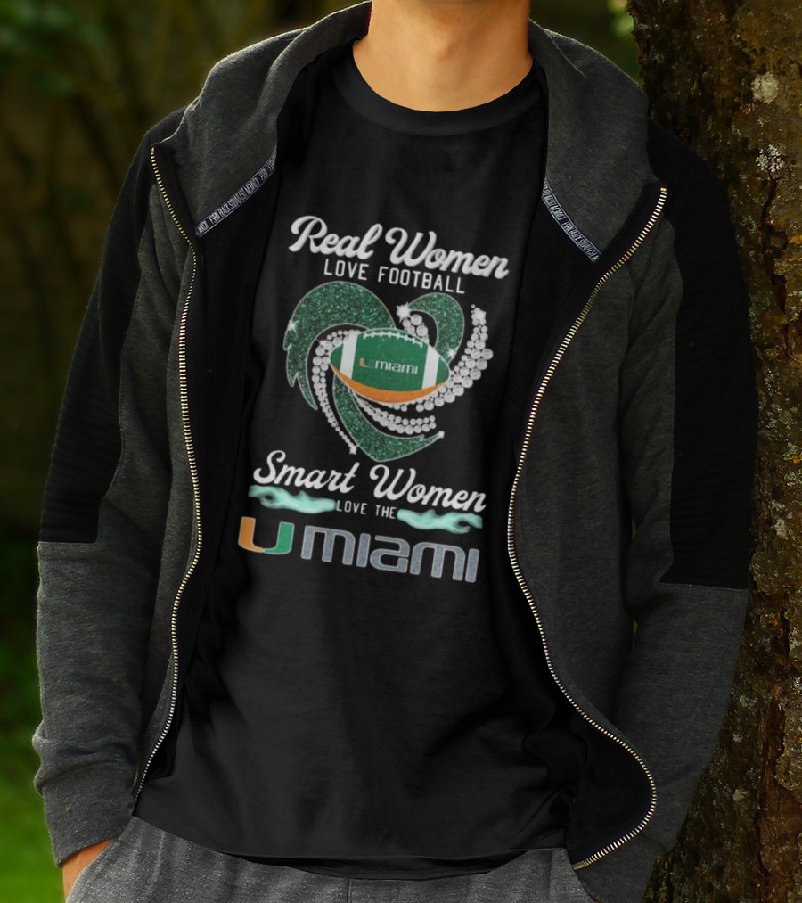 Real Women Love Football Smart Women Love The U Miami Diamond Heart T-Shirt
