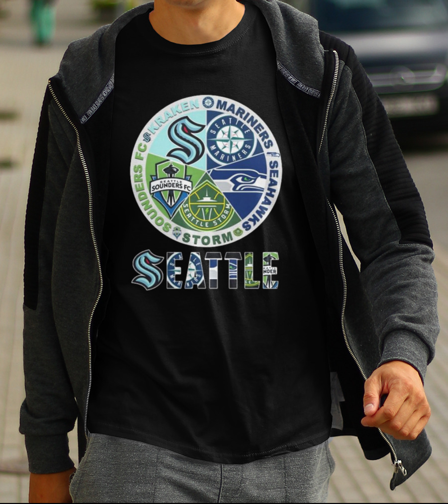 Seattle Kraken Mariners Sounders FC Storm Seahawks Logo T-Shirt
