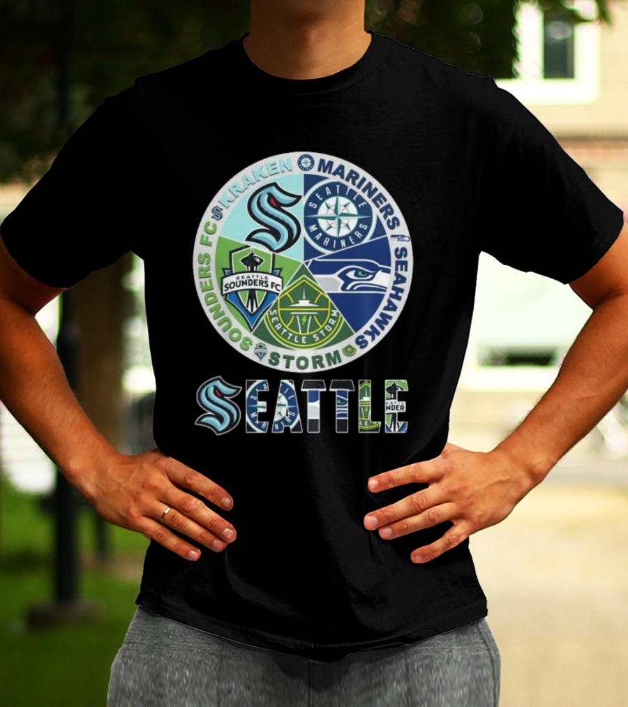 Seattle Kraken Mariners Sounders FC Storm Seahawks Logo T-Shirt
