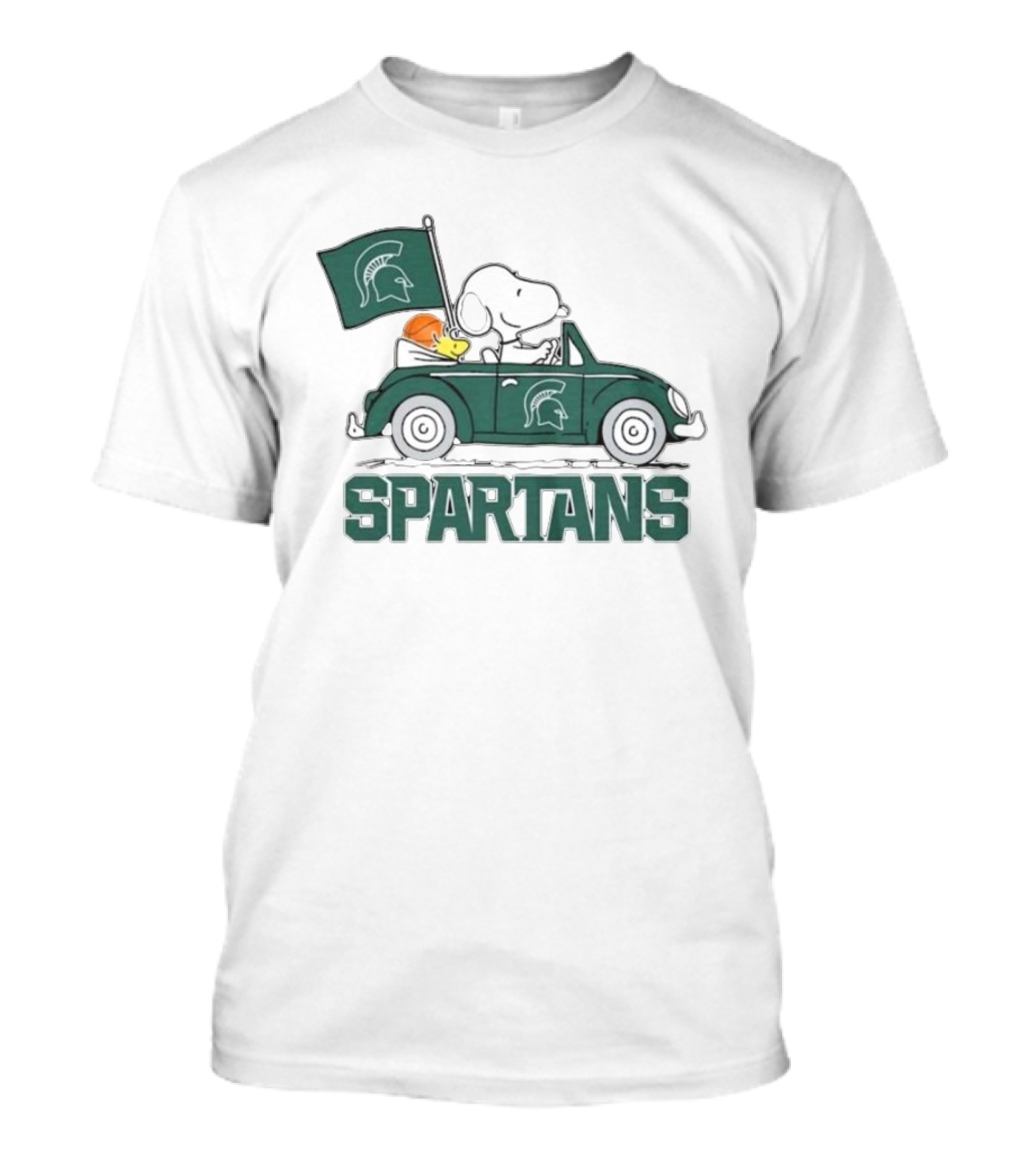 Spartans Peanuts Snoopy Woodstock Car Cartoon Sports T-Shirt