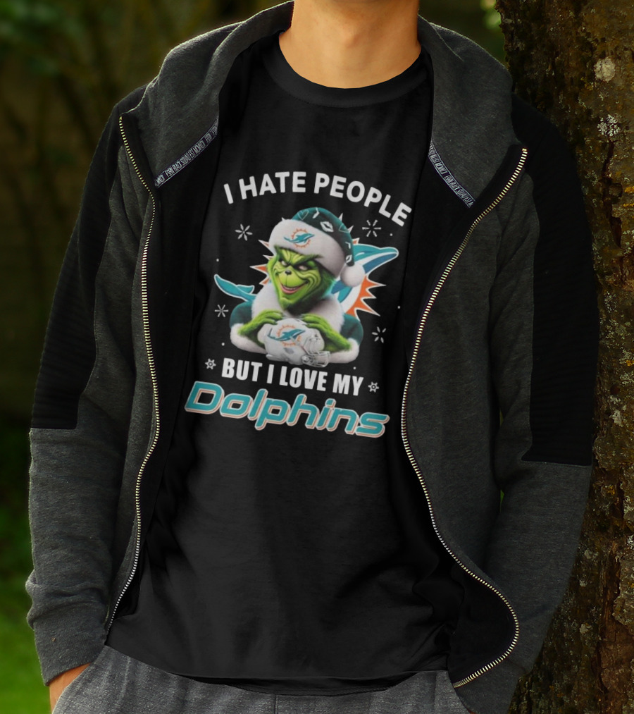 I Hate People But I Love My Dolphins Grinch Christmas Miami T-Shirt
