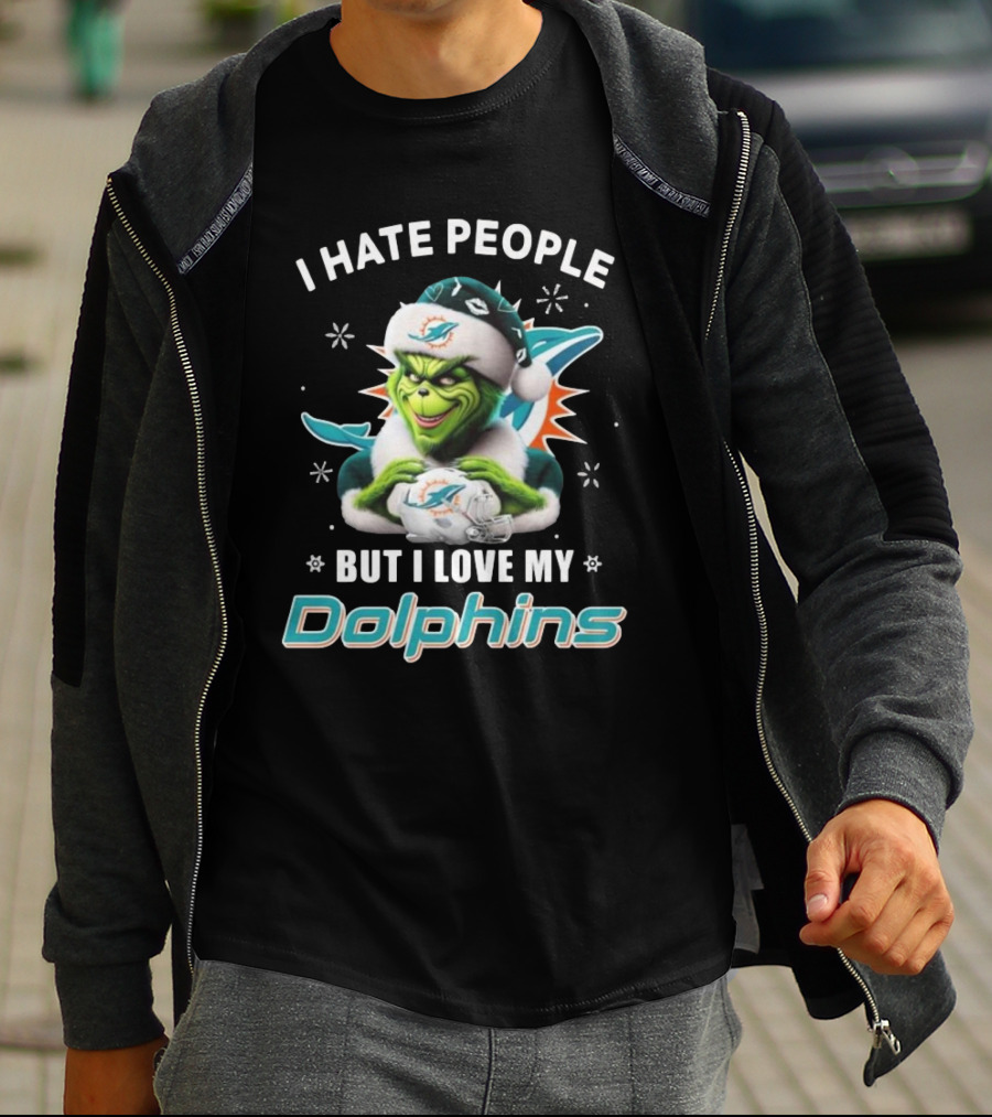 I Hate People But I Love My Dolphins Grinch Christmas Miami T-Shirt