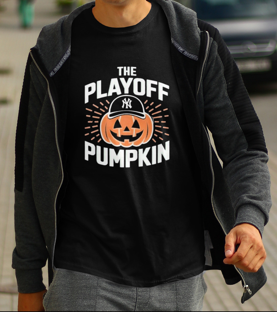 Playoff Pumpkin New York Yankees Jack-O'-Lantern Baseball Cap T-Shirt