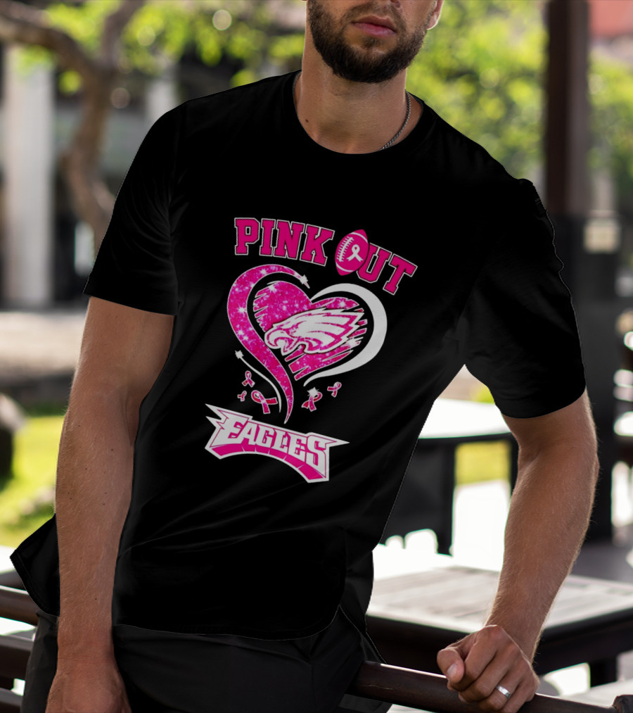 Philadelphia Eagles Pink Out Breast Cancer Awareness Heart T-Shirt
