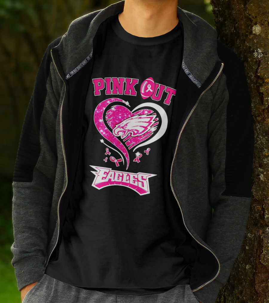 Philadelphia Eagles Pink Out Breast Cancer Awareness Heart T-Shirt