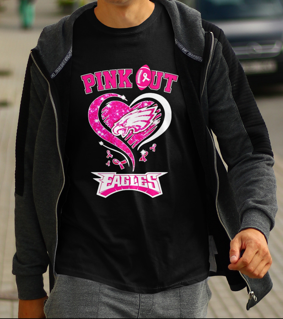 Philadelphia Eagles Pink Out Breast Cancer Awareness Heart T-Shirt
