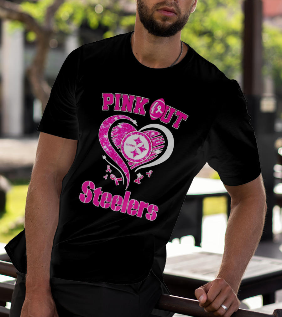 Pink Out Steelers Breast Cancer Heart Diamond T-Shirt