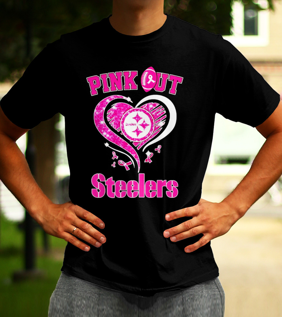 Pink Out Steelers Breast Cancer Heart Diamond T-Shirt