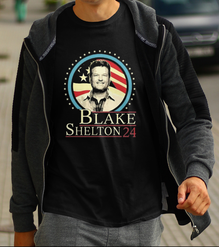 Blake Shelton 24 Portrait With American Flag Background T-Shirt