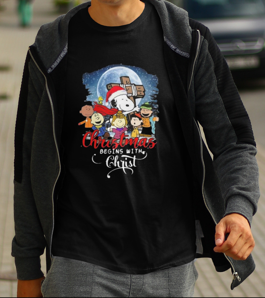 Christmas Begins With Christ Peanuts Characters Snoopy T-Shirt