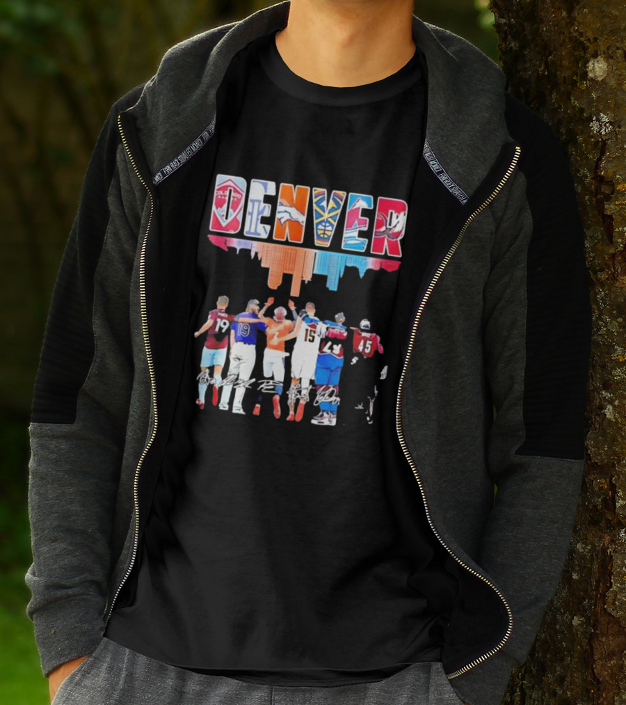 Denver City Skyline Rapids Rockies Broncos Nuggets Avalanche Mammoth Team Spirit T-Shirt