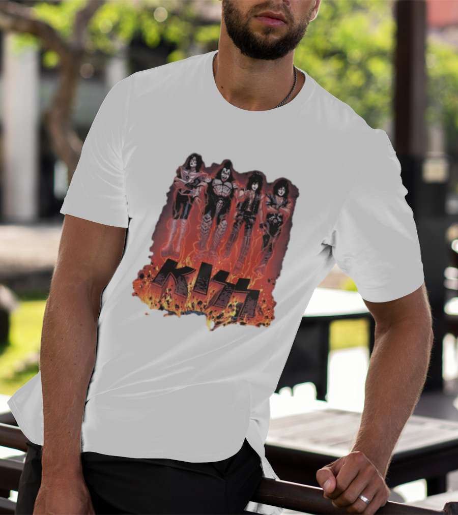 KISS Band Members Surrounded By Flames T-Shirt