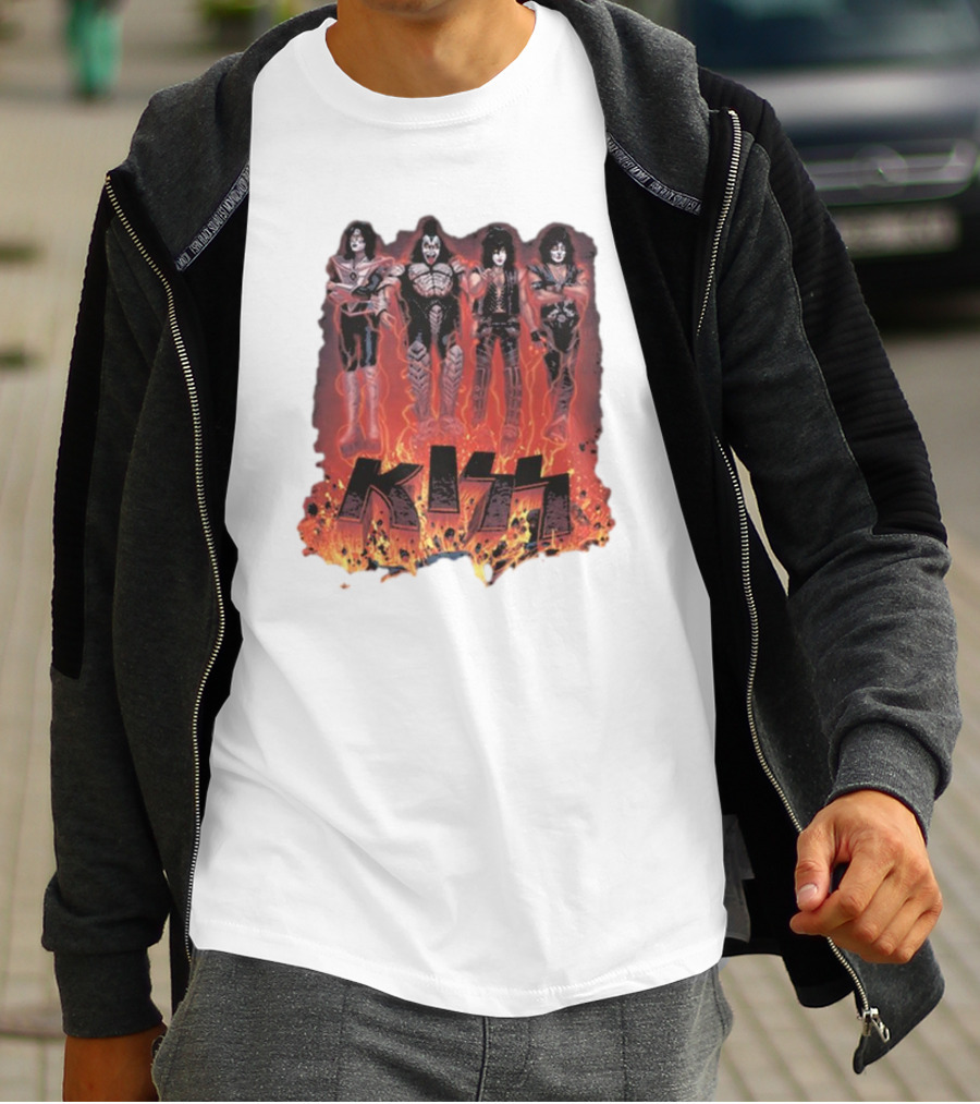 KISS Band Members Surrounded By Flames T-Shirt