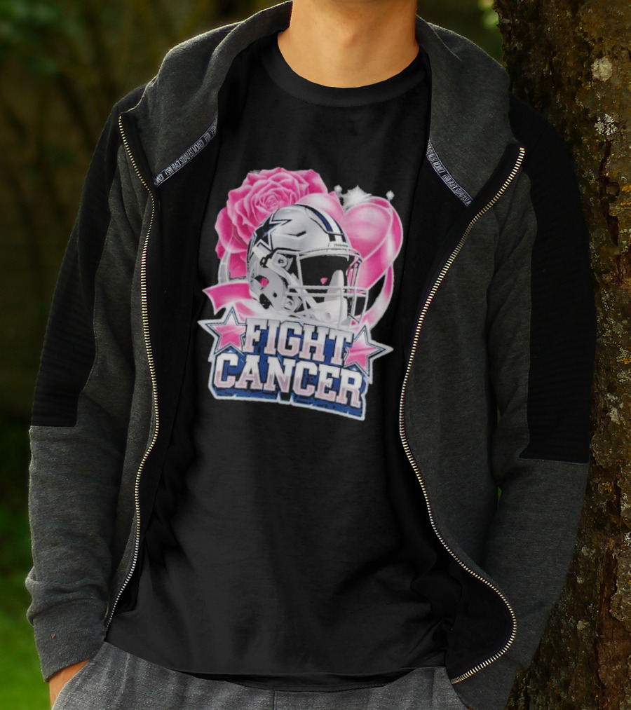 Fight Cancer Breast Cancer Dallas Cowboys Helmet Roses Pink T-Shirt